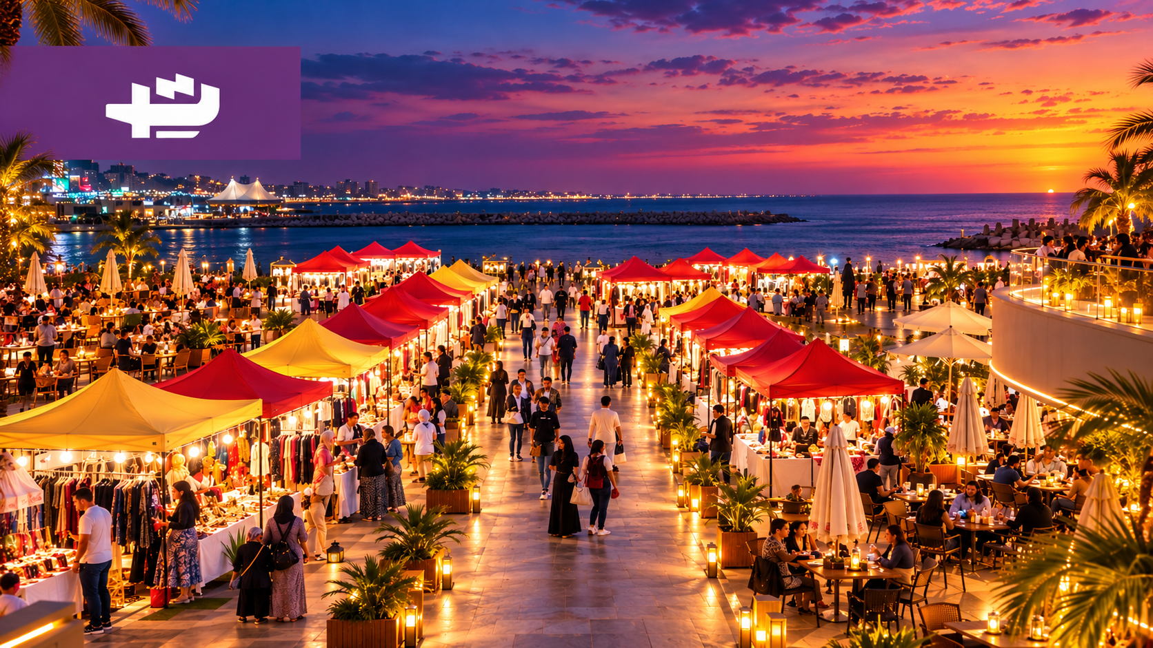 Tina Bazaar seaside market at sunset